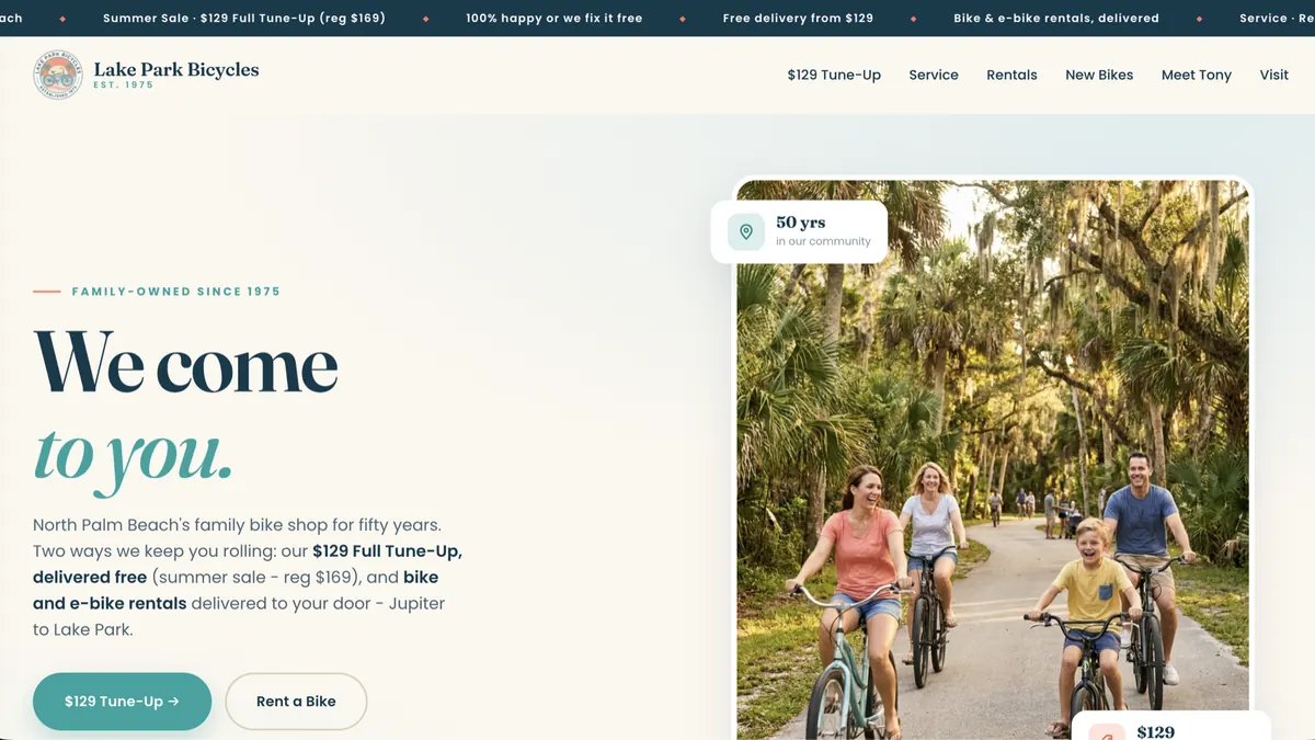 Lake Park Bicycles, a site built by DV8 Web