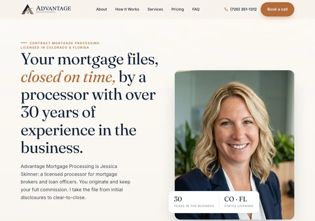 Advantage Mortgage Processing website, mortgage processing, designed and built by DV8 Web