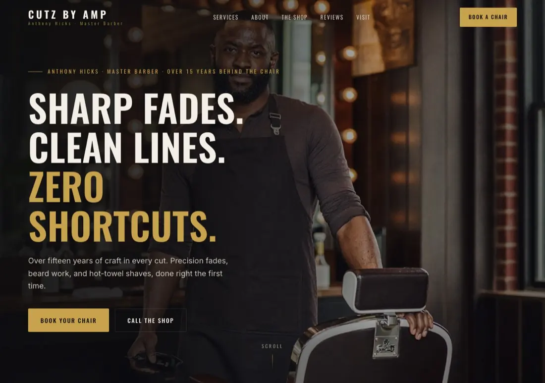 Cutz By AMP website, barbershop in Palm Beach Gardens, FL, designed and built by DV8 Web