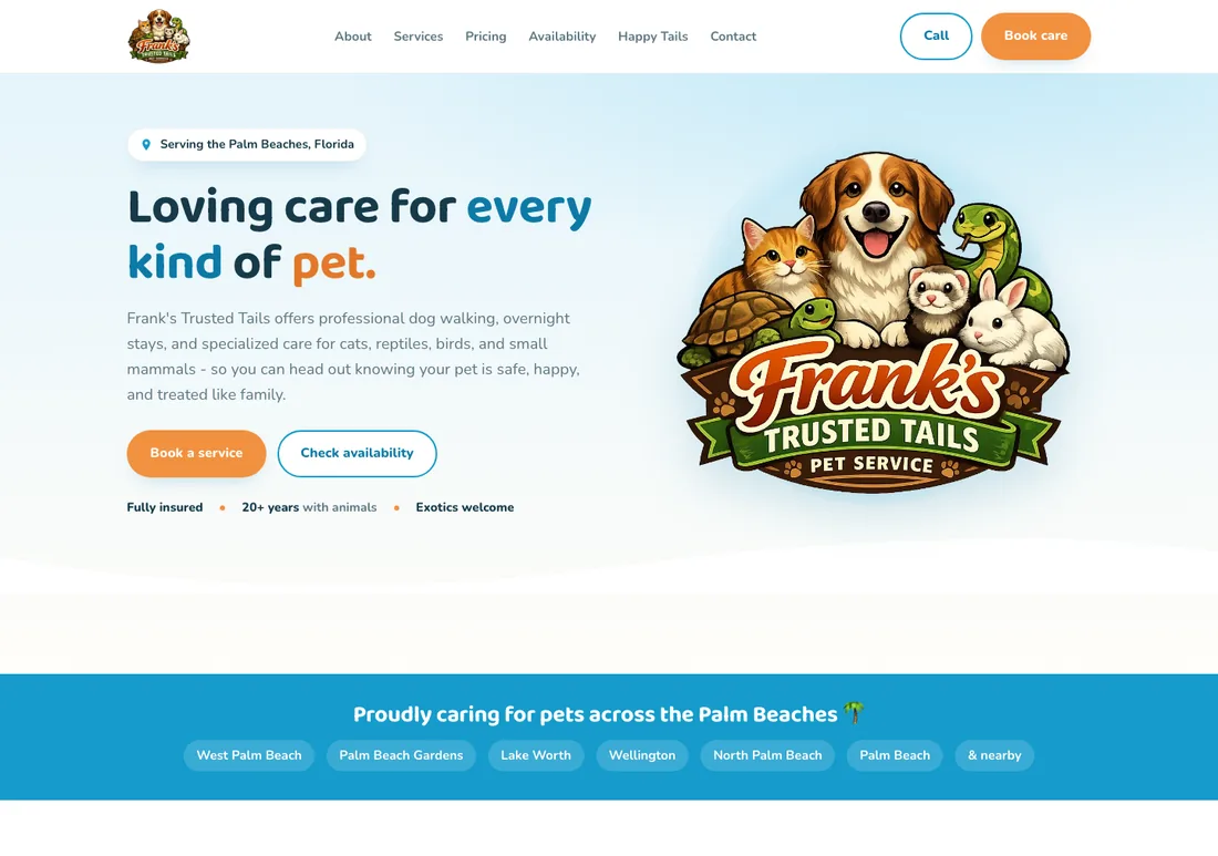 The old Frank's Trusted Tails website, before DV8 Web rebuilt it