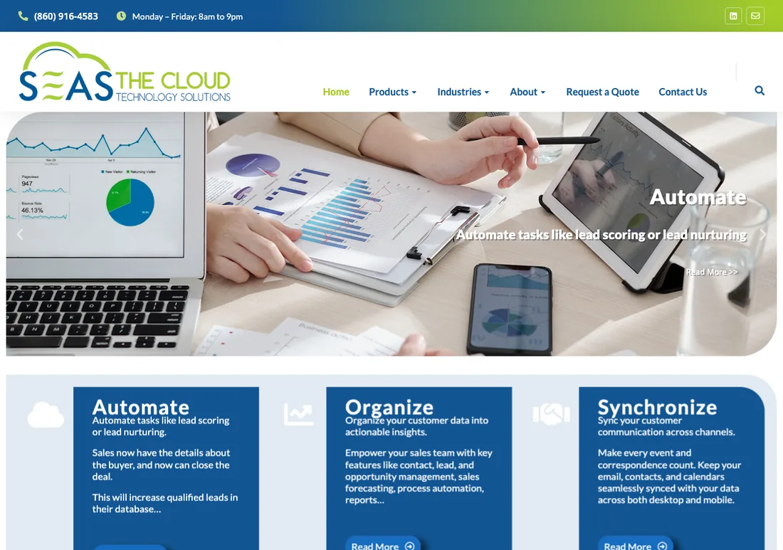 The old WordPress website for Seas The Cloud, before DV8 Web rebuilt it