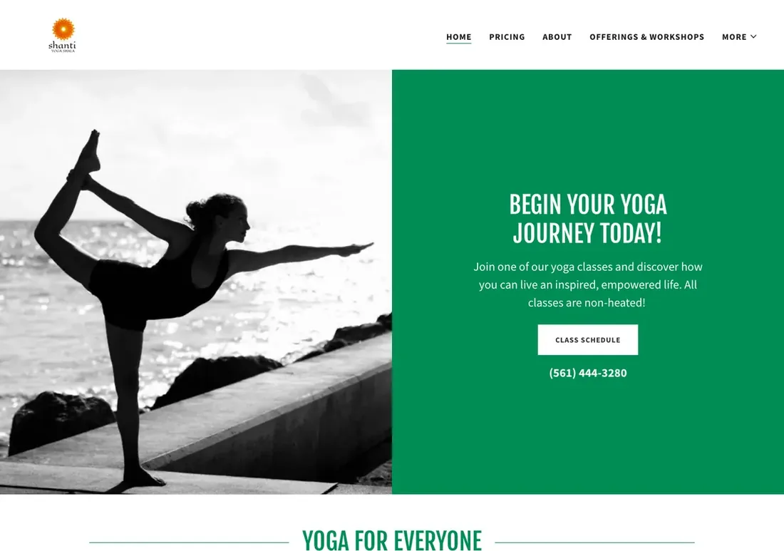 The old Shanti Yoga Shala website, before DV8 Web rebuilt it