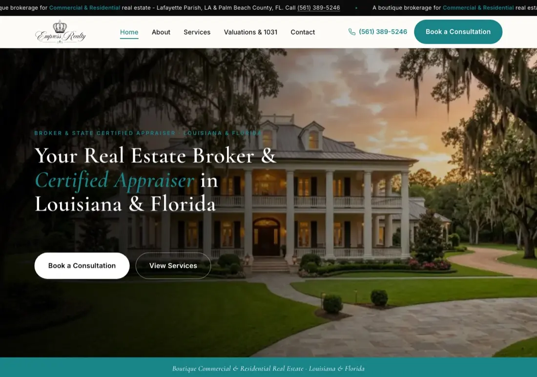 Empress Realty website, real estate in Palm Beach, FL, designed and built by DV8 Web