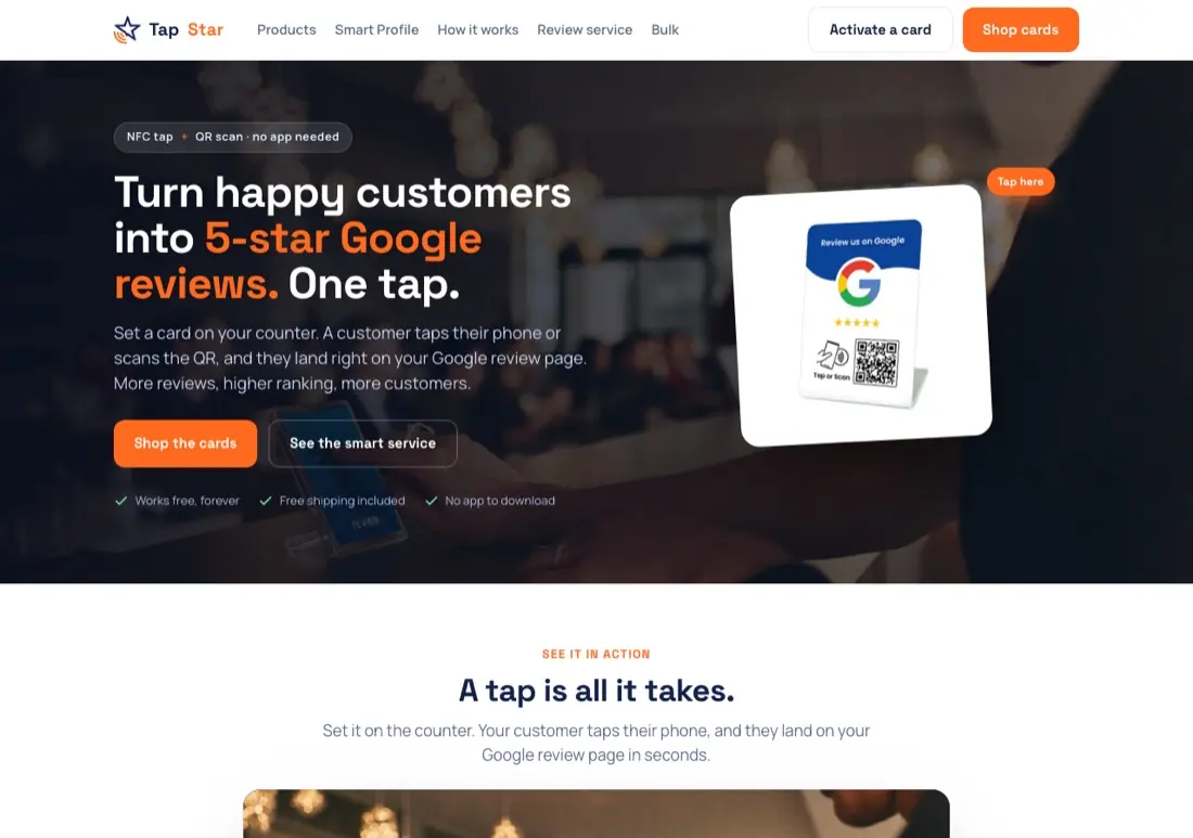Tap Star website, our own product, designed and built by DV8 Web