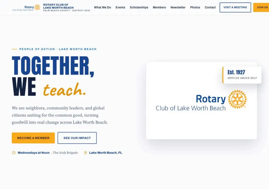 Rotary Club of Lake Worth website, service club in Lake Worth Beach, FL, designed and built by DV8 Web