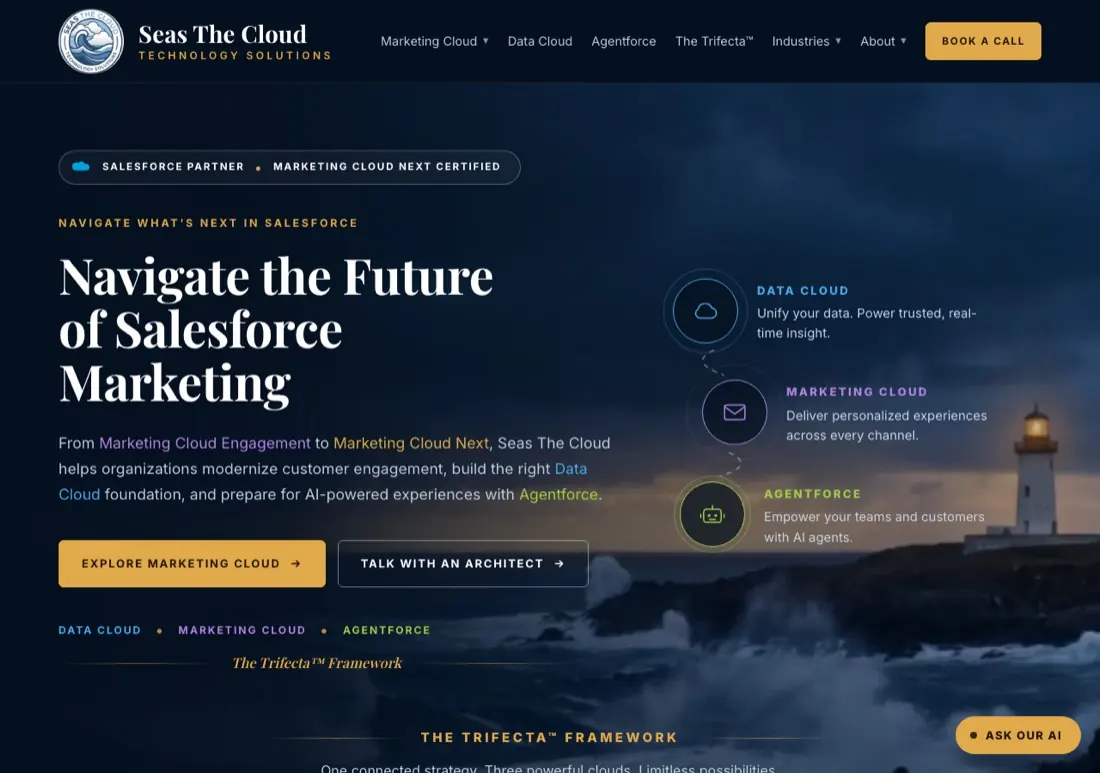 Seas The Cloud website, salesforce consultancy in Remote, US, designed and built by DV8 Web