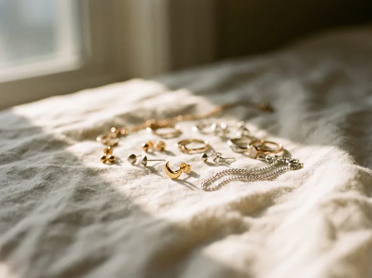 Fine gold and silver jewellery in warm light
