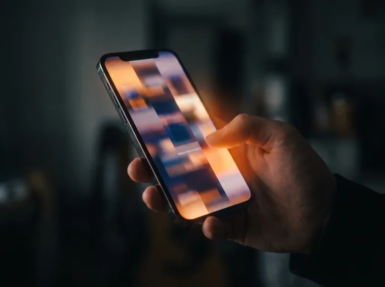 A phone showing a scrolling advertising feed