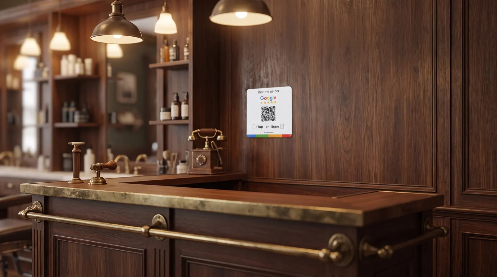 Card on the wall at eye level in a barber shop